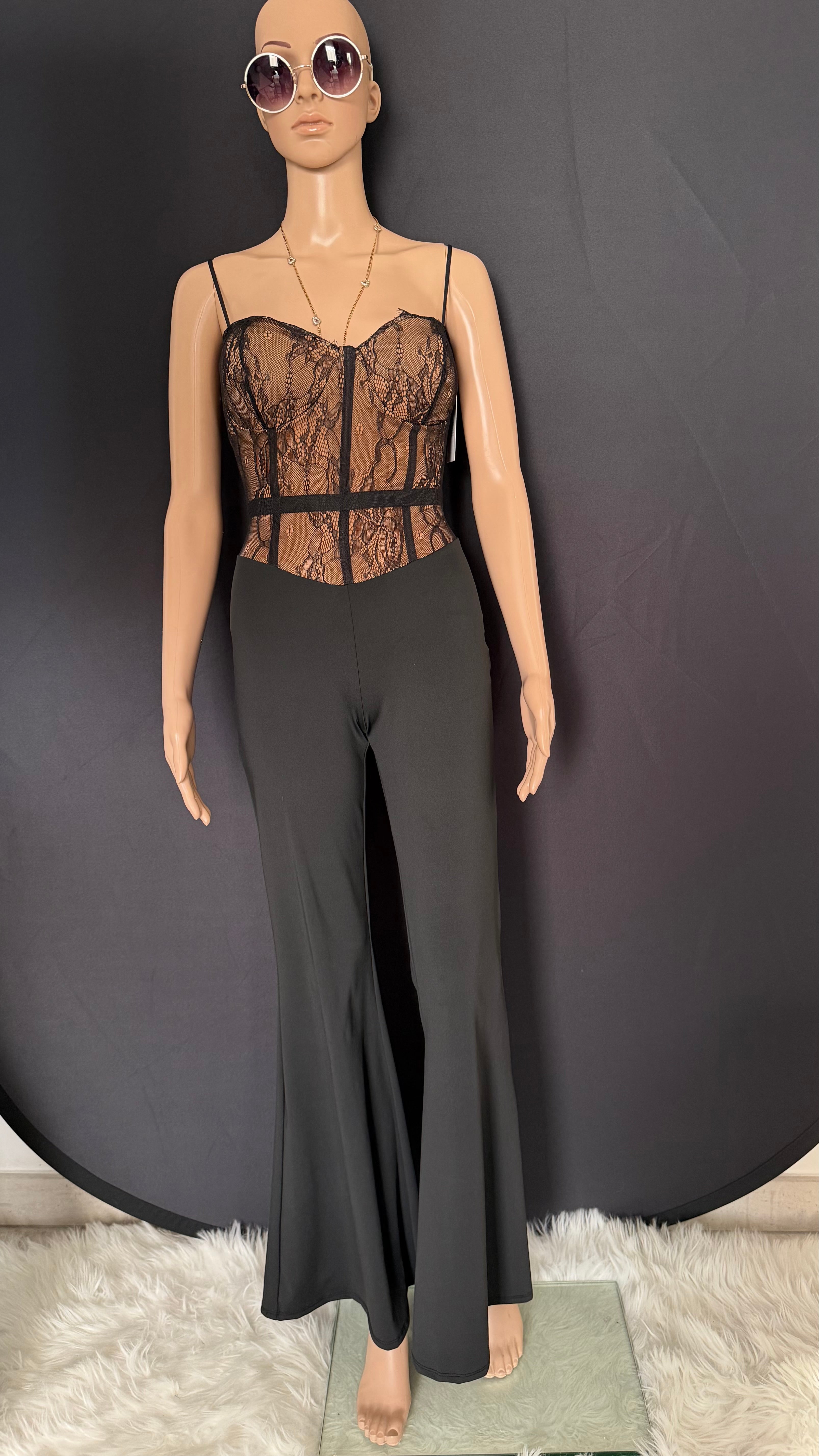 Tuta elegante bicolore nero e beige