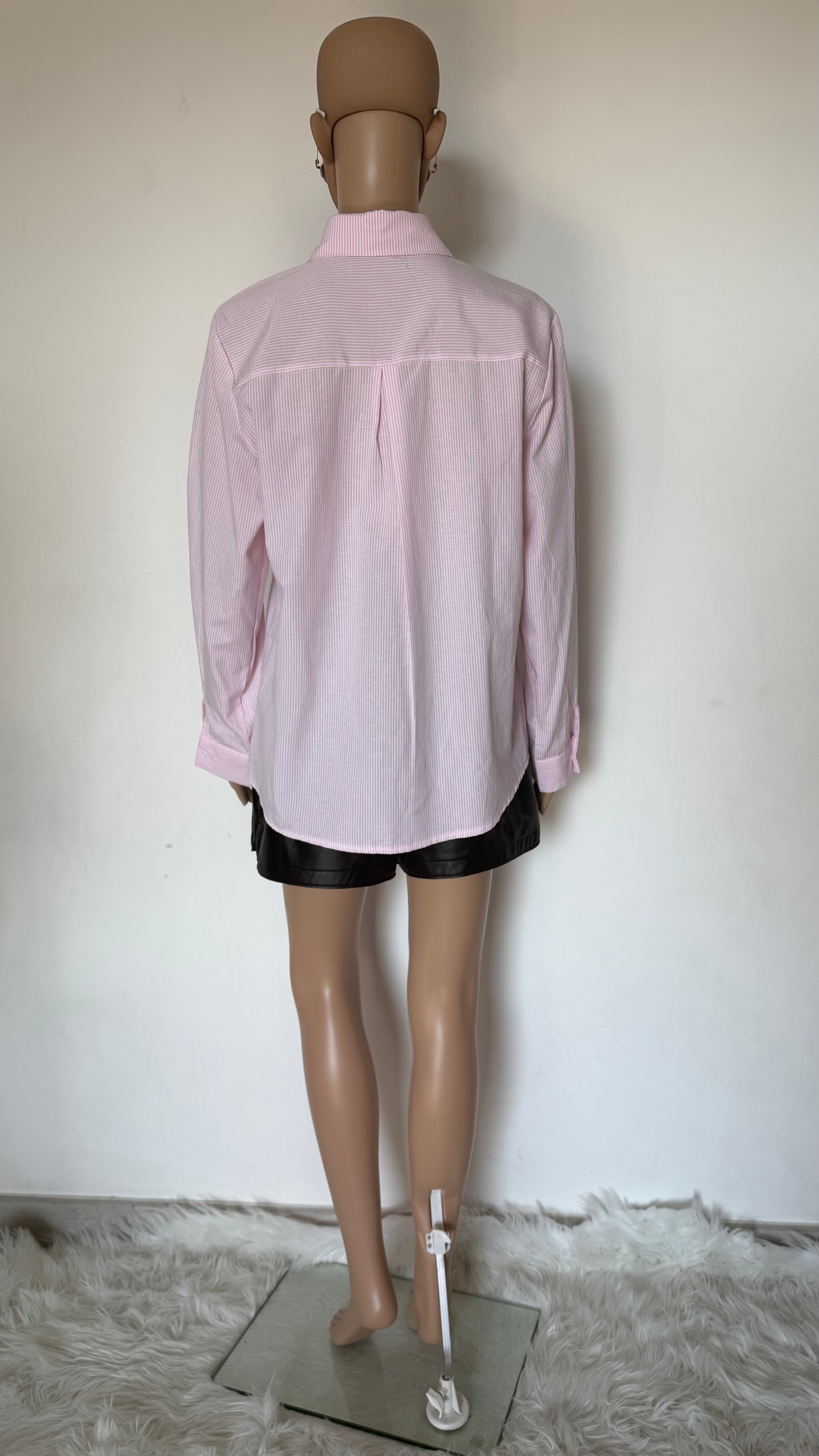 Camicia donna in cotone a righe azzurre e bianche con dettagli ricamati.