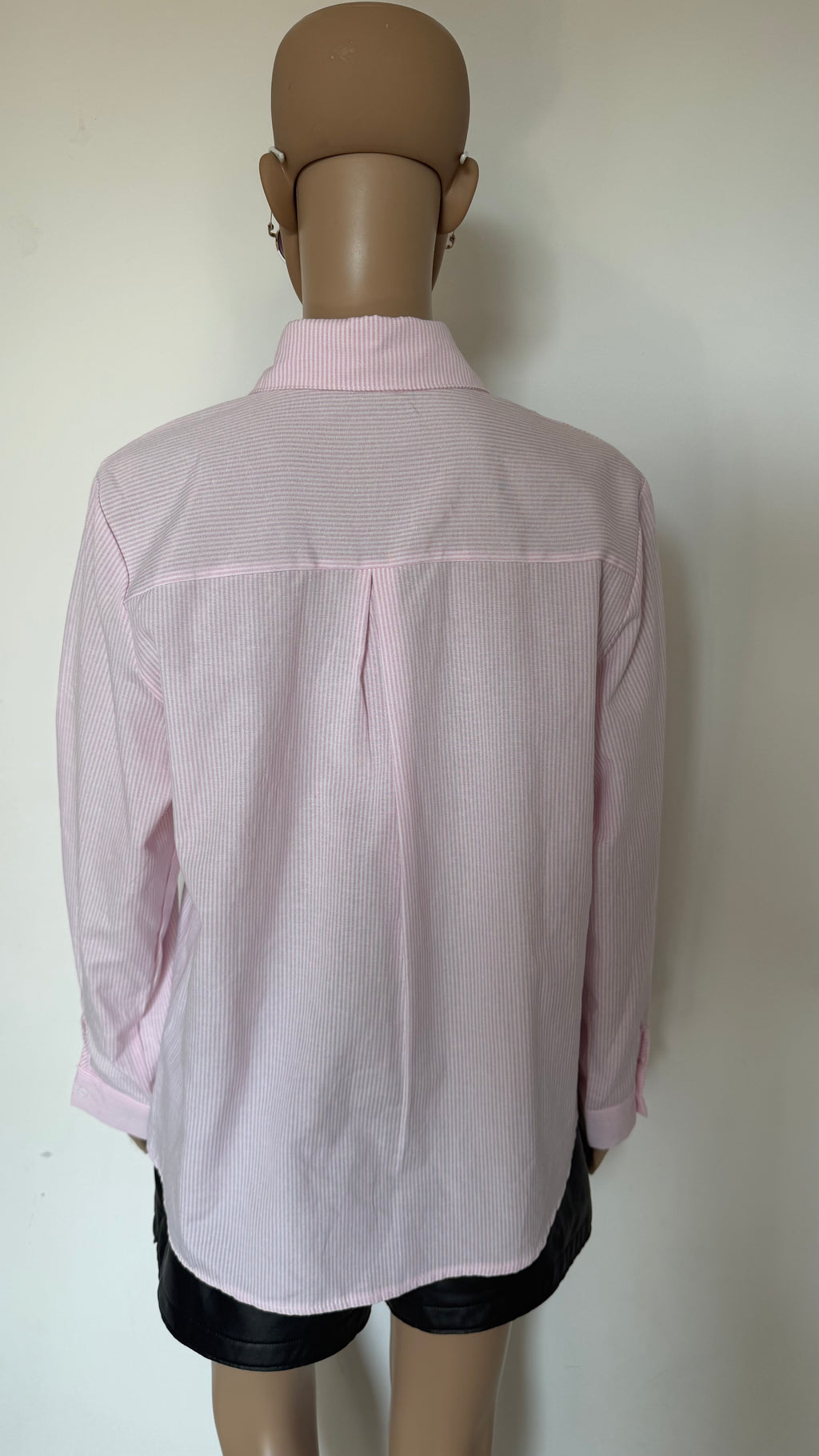 Camicia donna in cotone a righe azzurre e bianche con dettagli ricamati.
