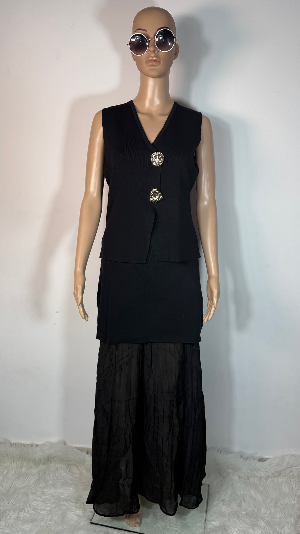 ✨ Completo Elegante Nero Donna con Top Gioiello e Gonna Lunga ✨