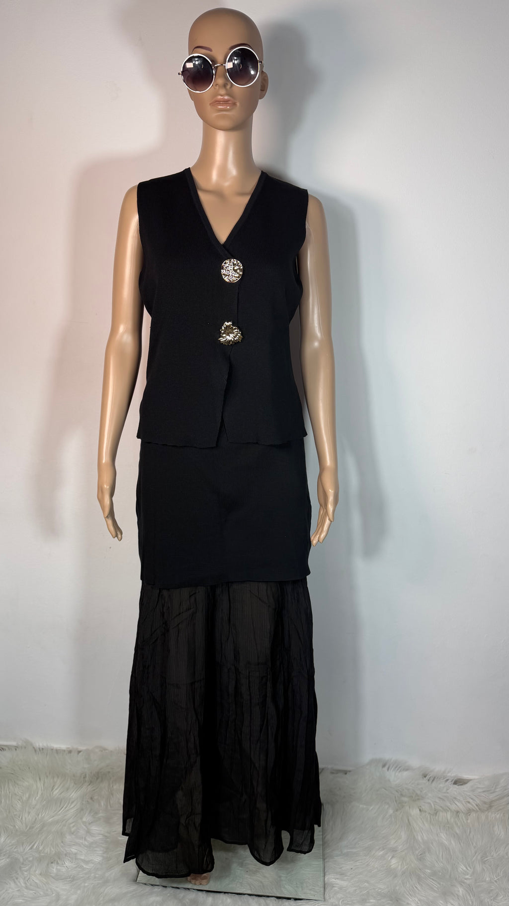 ✨ Completo Elegante Nero Donna con Top Gioiello e Gonna Lunga ✨