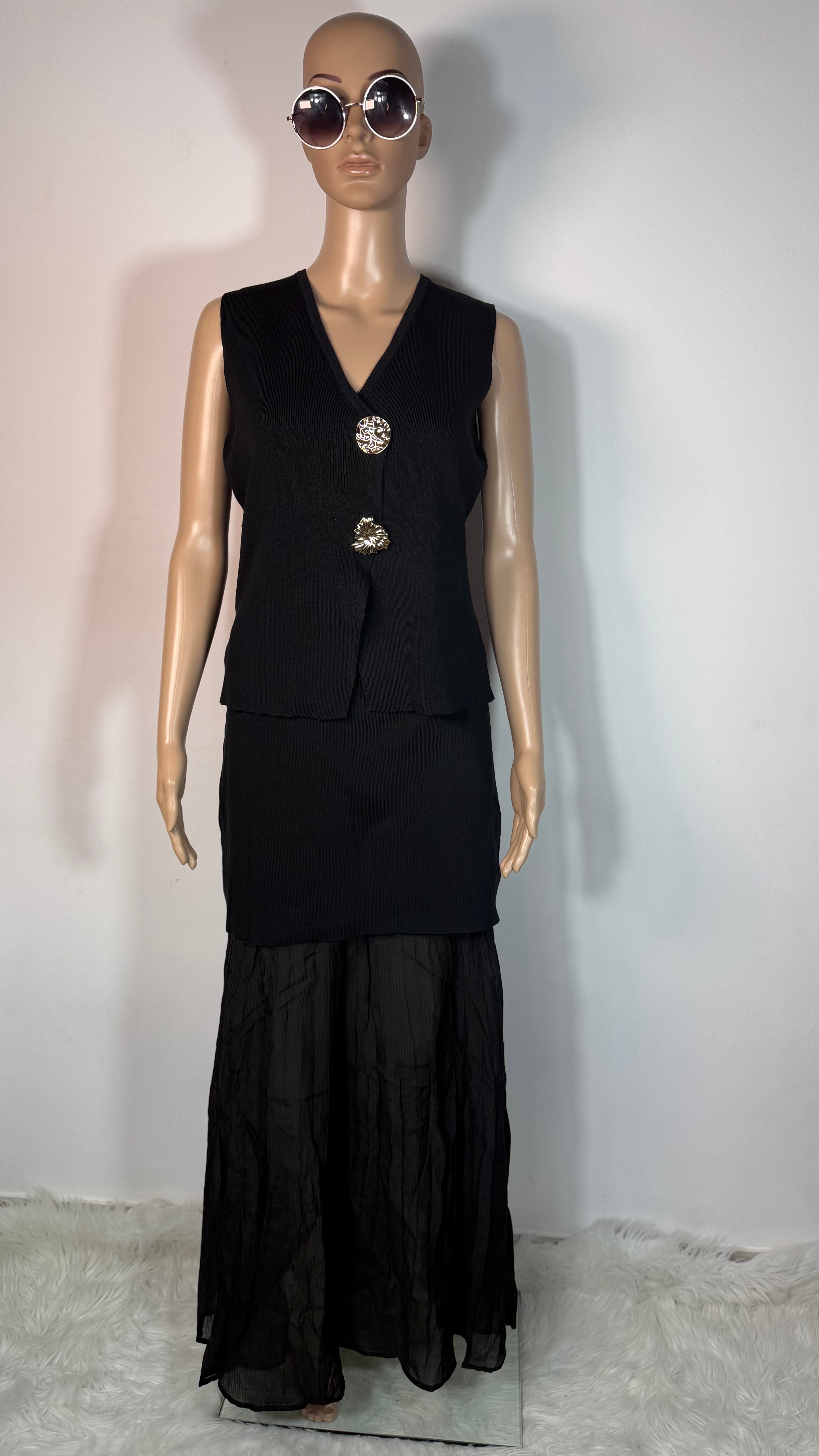 ✨ Completo Elegante Nero Donna con Top Gioiello e Gonna Lunga ✨