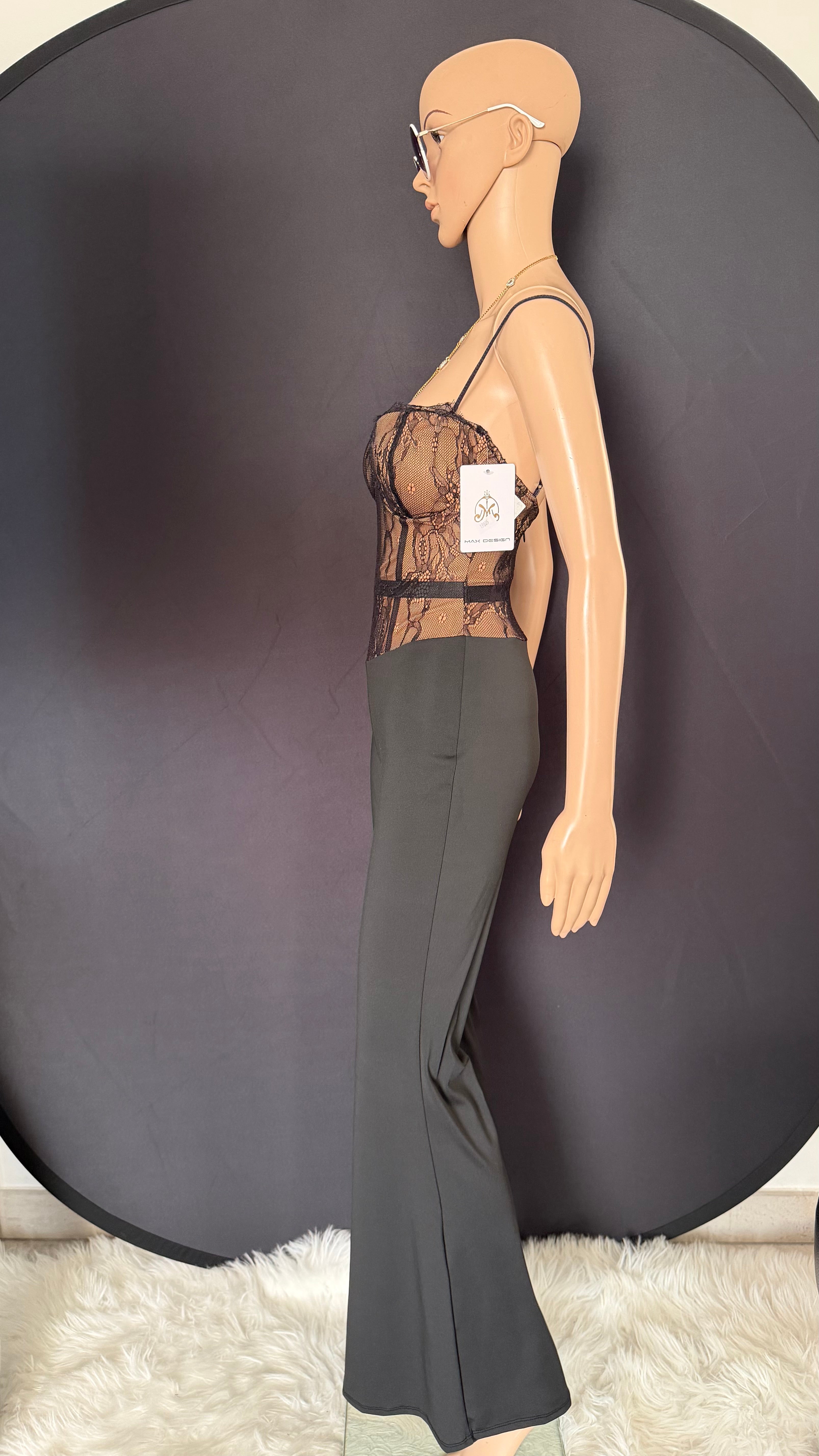 Tuta elegante bicolore nero e beige