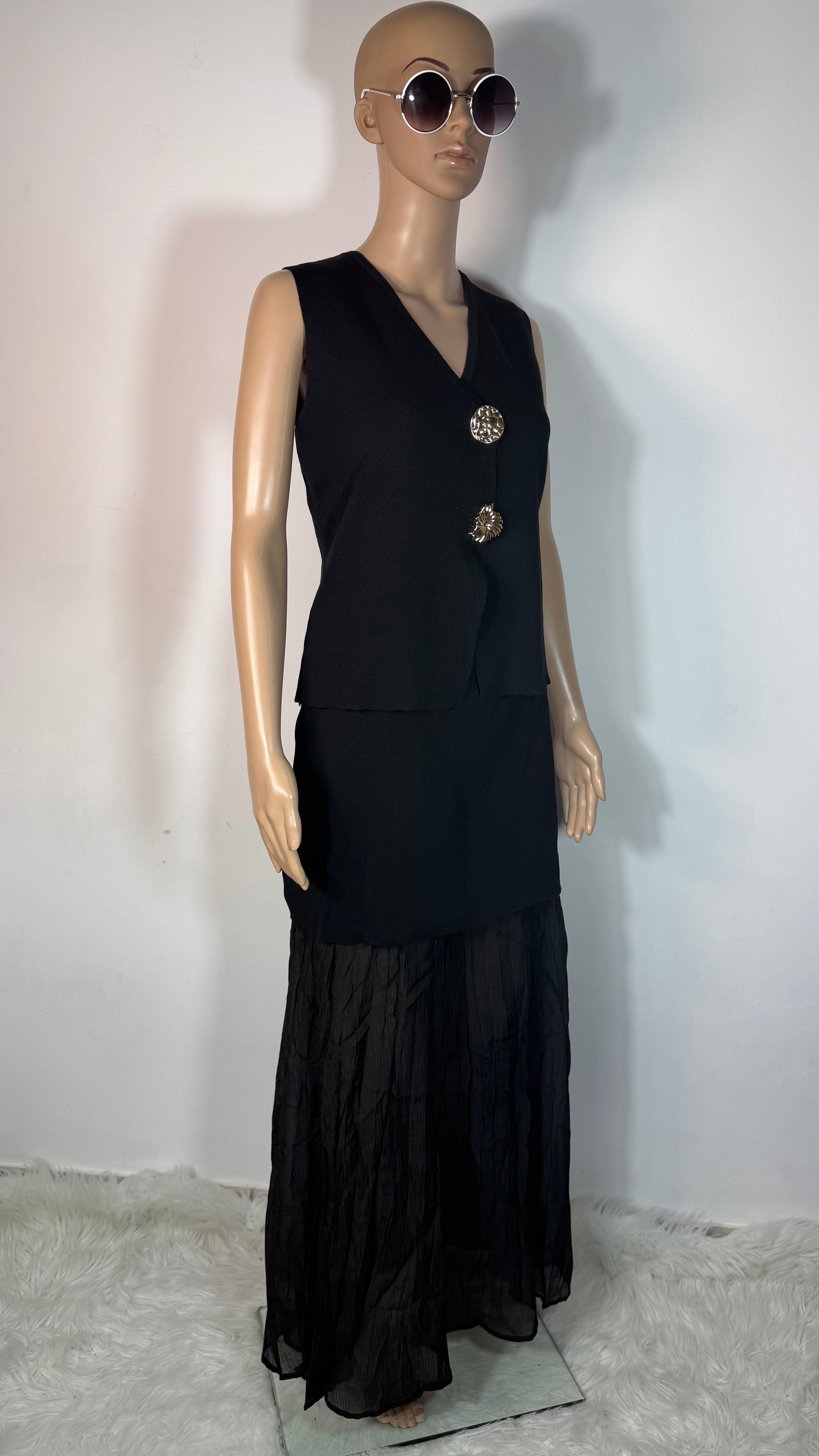 ✨ Completo Elegante Nero Donna con Top Gioiello e Gonna Lunga ✨