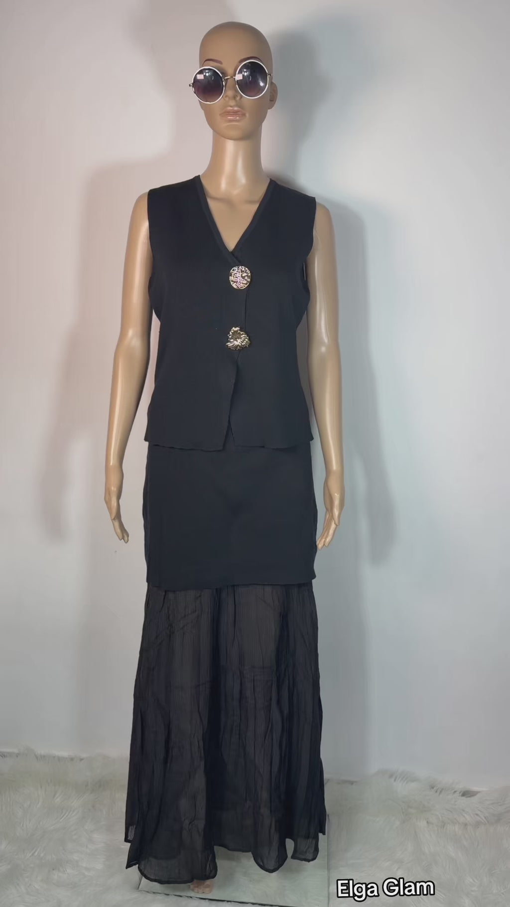 ✨ Completo Elegante Nero Donna con Top Gioiello e Gonna Lunga ✨